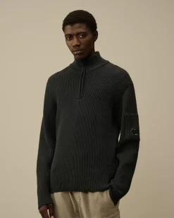 Jumpers<C.P. Company Full Rib Half Zipped Knit Black Sand