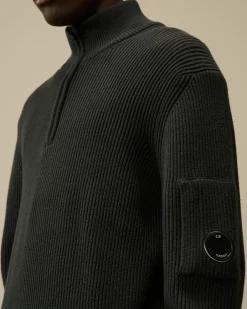 Jumpers<C.P. Company Full Rib Half Zipped Knit Black Sand