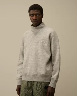 Sweatshirts<C.P. Company Japanese Mélange Fleece Logo Funnel Neck Sweatshirt Greystone Melange