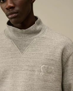 Sweatshirts<C.P. Company Japanese Mélange Fleece Logo Funnel Neck Sweatshirt Greystone Melange