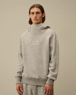 Sweatshirts<C.P. Company Japanese Mélange Fleece Logo Hooded Sweatshirt Greystone Melange