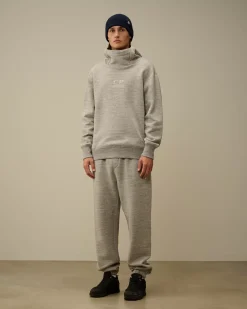 Sweatshirts<C.P. Company Japanese Mélange Fleece Logo Hooded Sweatshirt Greystone Melange