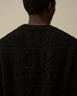 Jumpers<C.P. Company Lambswool Crewneck Logo Knit Black