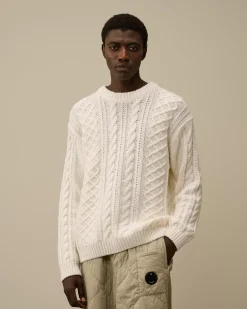 Jumpers<C.P. Company Lambswool Crewneck Logo Knit Gauze White