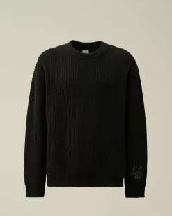 Jumpers<C.P. Company Lambswool GRS Boxy Crew Neck Ribbed Knit Black