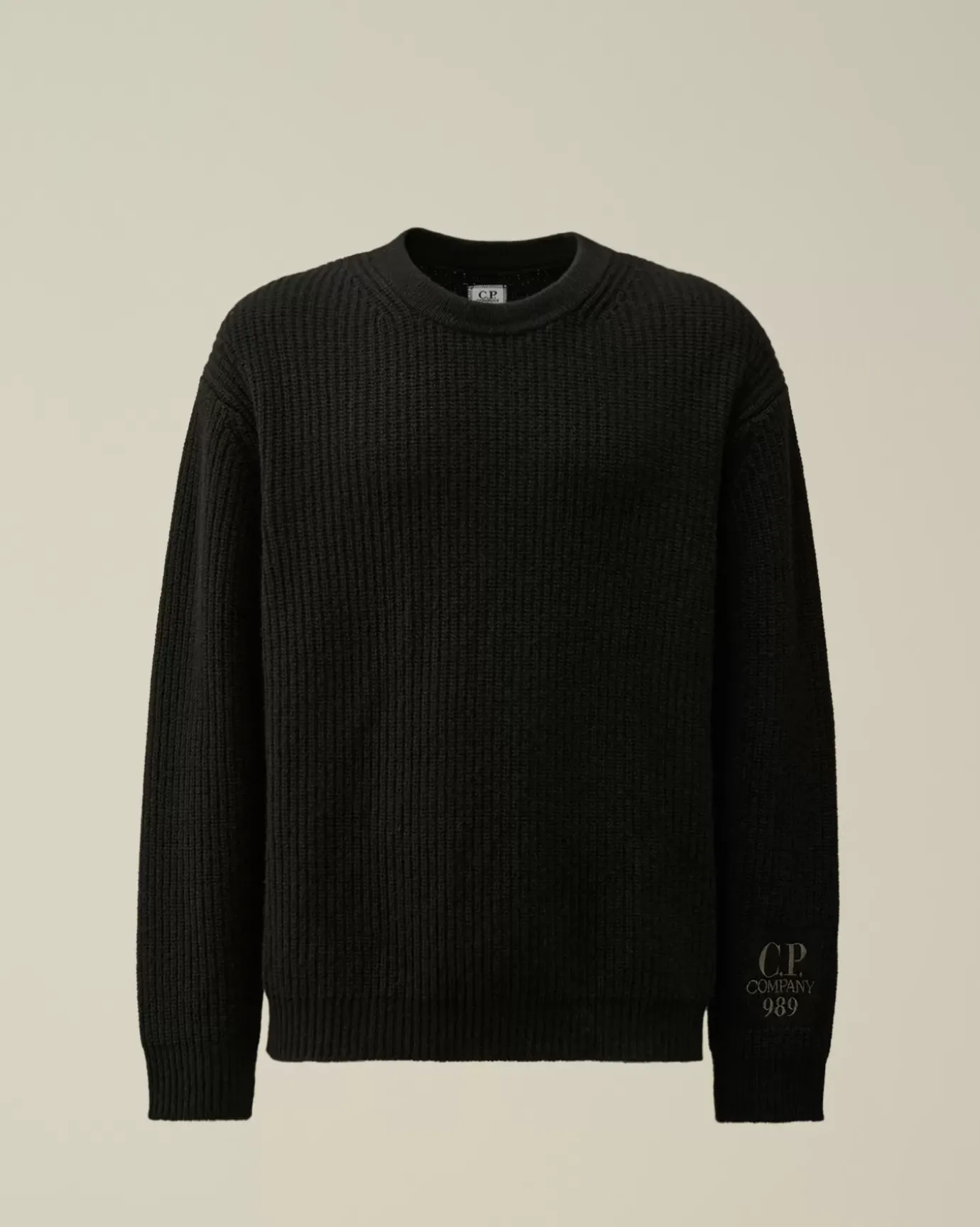 Jumpers<C.P. Company Lambswool GRS Boxy Crew Neck Ribbed Knit Black