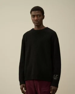 Jumpers<C.P. Company Lambswool GRS Boxy Crew Neck Ribbed Knit Black