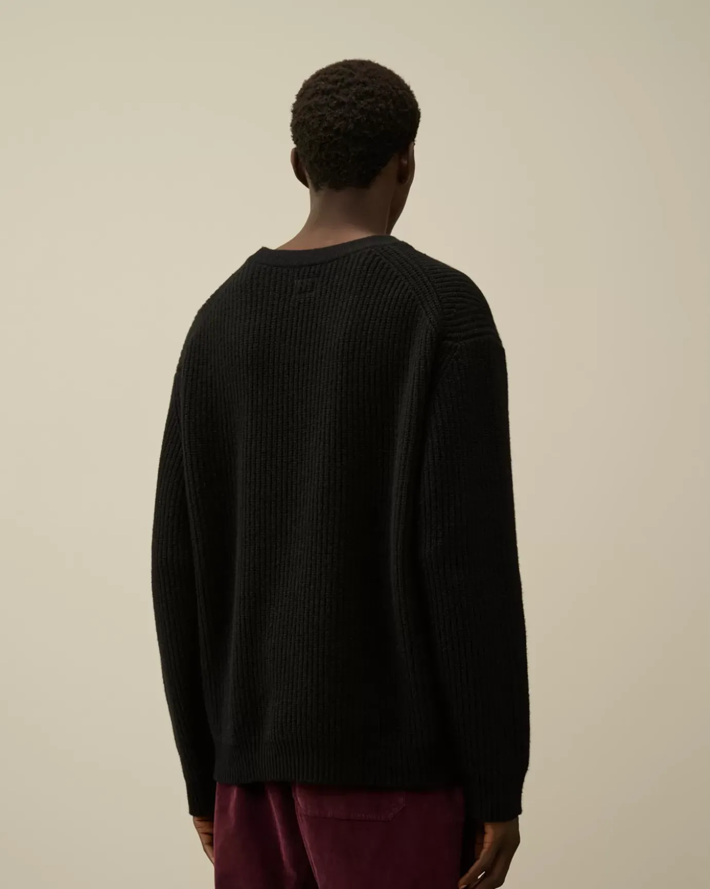 Jumpers<C.P. Company Lambswool GRS Boxy Crew Neck Ribbed Knit Black