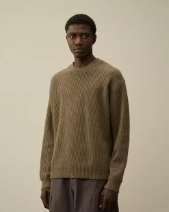 Jumpers<C.P. Company Lambswool GRS Boxy Crew Neck Ribbed Knit Walnut – Beige