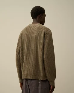 Jumpers<C.P. Company Lambswool GRS Boxy Crew Neck Ribbed Knit Walnut – Beige