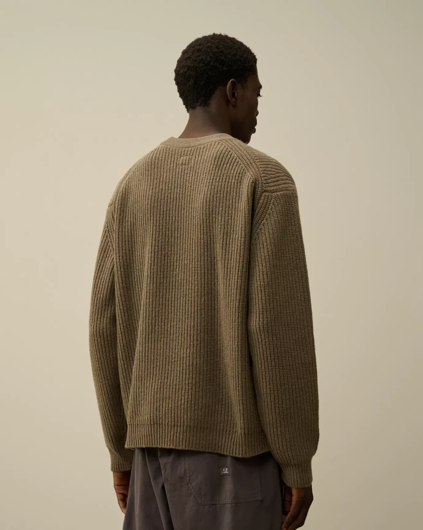 Jumpers<C.P. Company Lambswool GRS Boxy Crew Neck Ribbed Knit Walnut – Beige