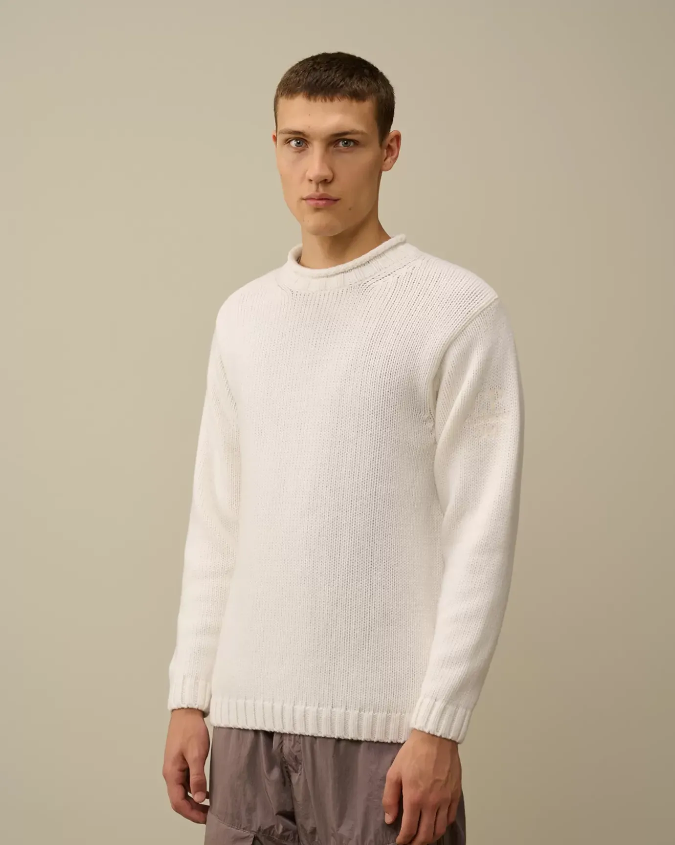Jumpers<C.P. Company Lambswool GRS Boxy Crew Neck Knit Gauze White