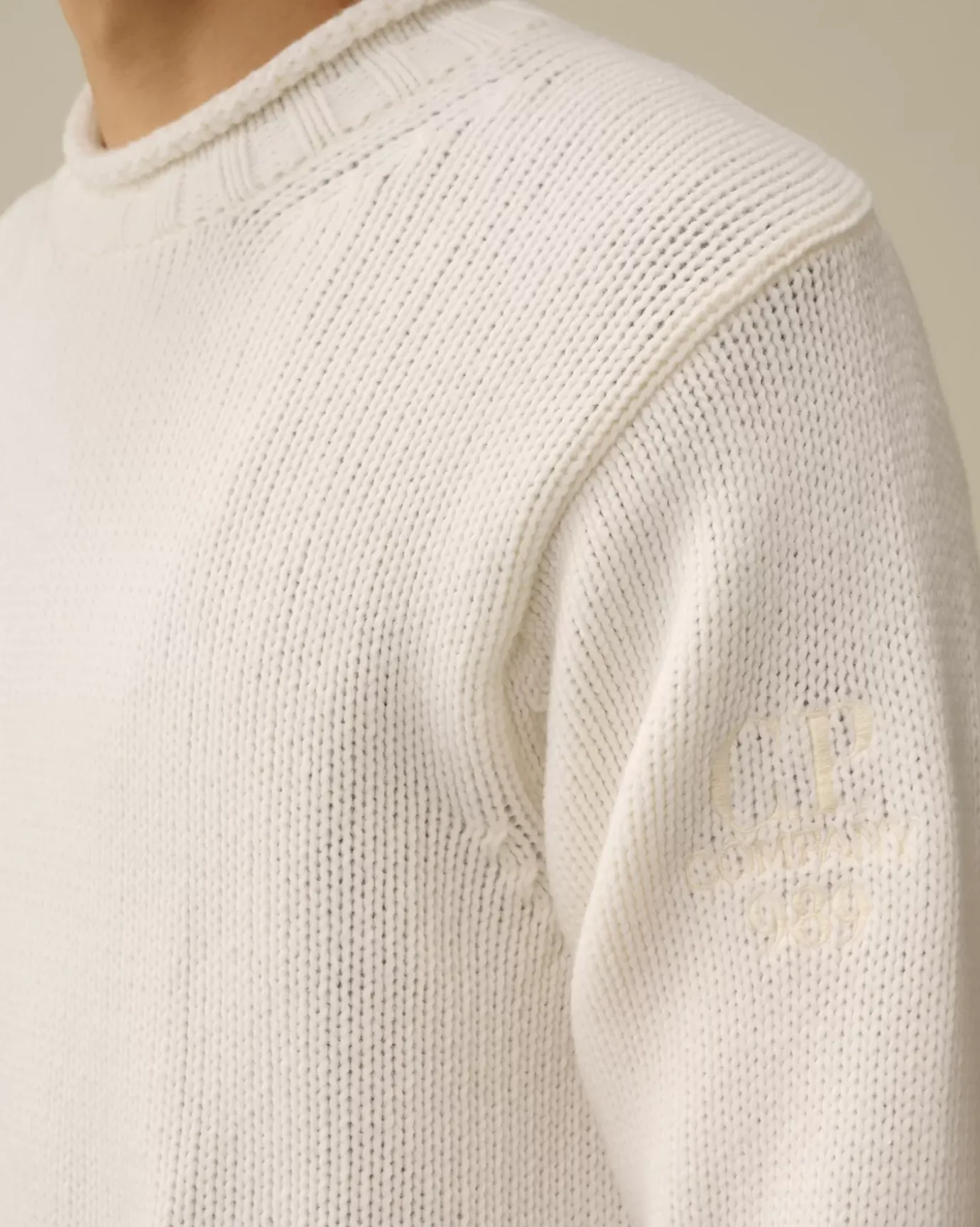 Jumpers<C.P. Company Lambswool GRS Boxy Crew Neck Knit Gauze White