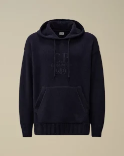 Jumpers<C.P. Company Lambswool GRS Boxy Hooded Knit Total Eclipse – Blue