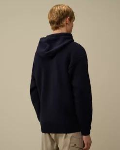 Jumpers<C.P. Company Lambswool GRS Boxy Hooded Knit Total Eclipse – Blue