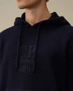 Jumpers<C.P. Company Lambswool GRS Boxy Hooded Knit Total Eclipse – Blue
