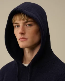 Jumpers<C.P. Company Lambswool GRS Boxy Hooded Knit Total Eclipse – Blue