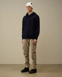 Jumpers<C.P. Company Lambswool GRS Boxy Hooded Knit Total Eclipse – Blue