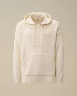 Jumpers<C.P. Company Lambswool GRS Boxy Hooded Knit Gauze White