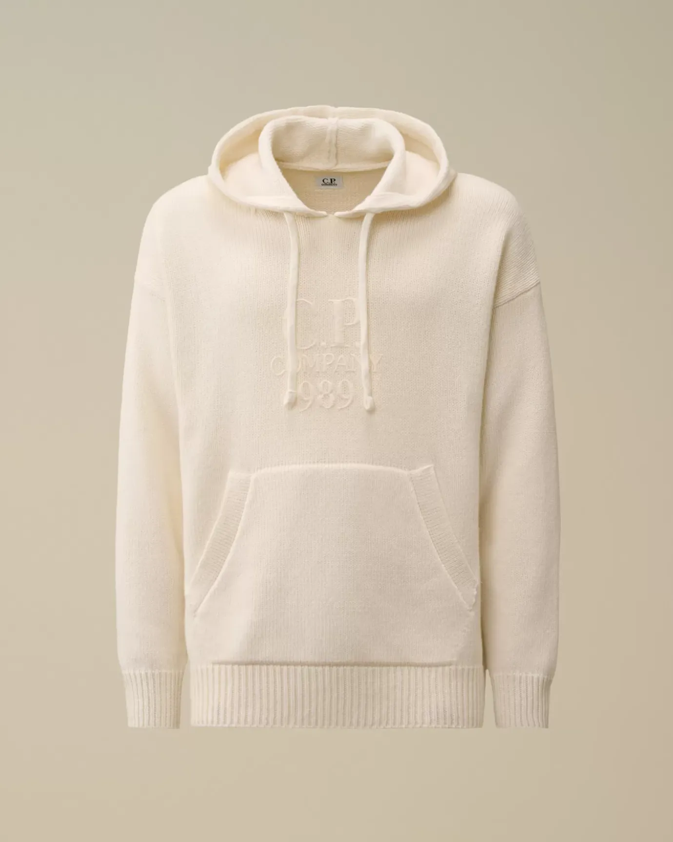 Jumpers<C.P. Company Lambswool GRS Boxy Hooded Knit Gauze White