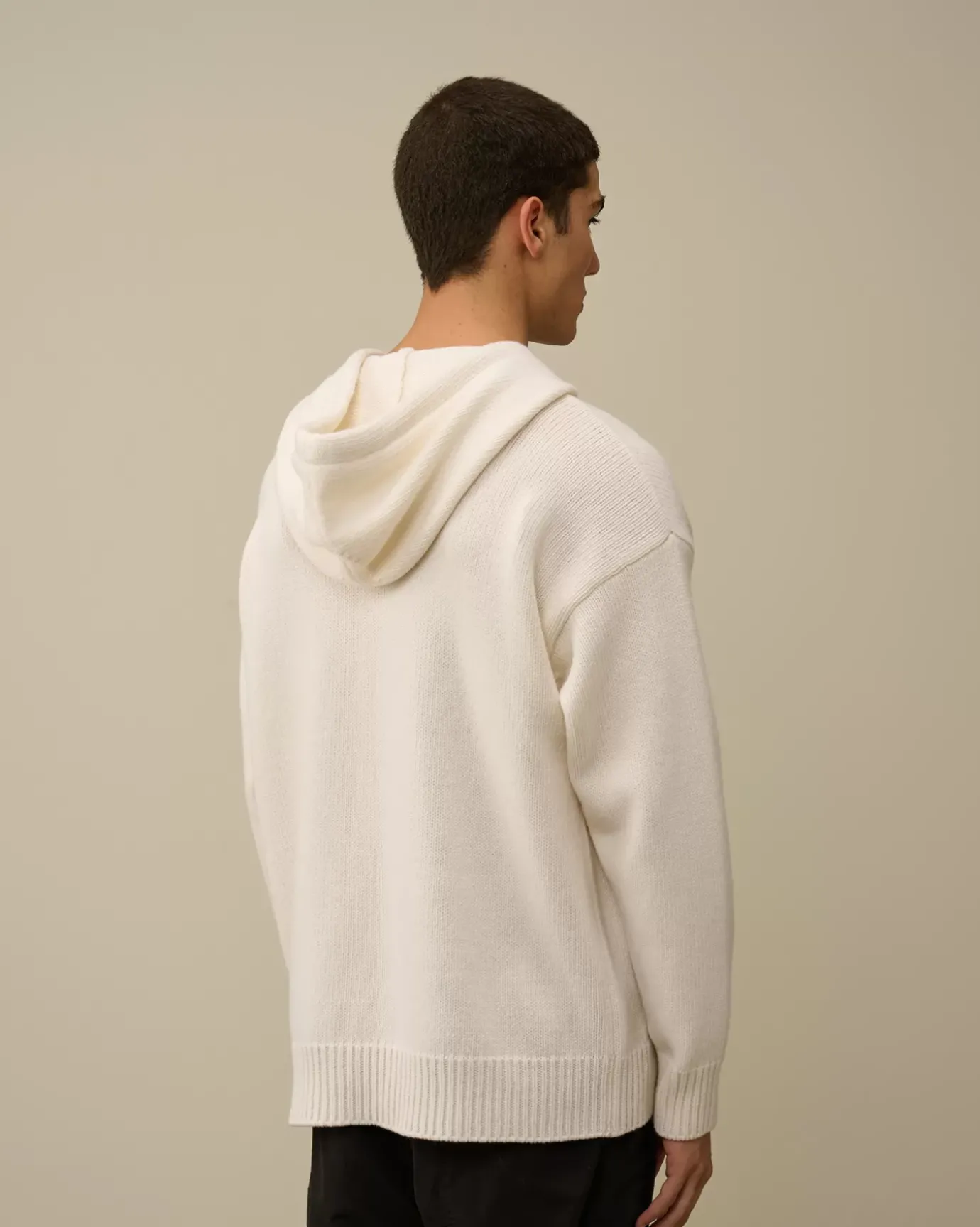 Jumpers<C.P. Company Lambswool GRS Boxy Hooded Knit Gauze White