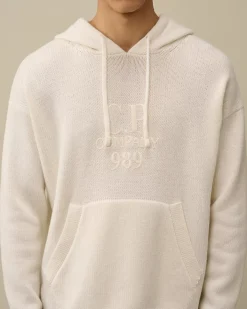 Jumpers<C.P. Company Lambswool GRS Boxy Hooded Knit Gauze White