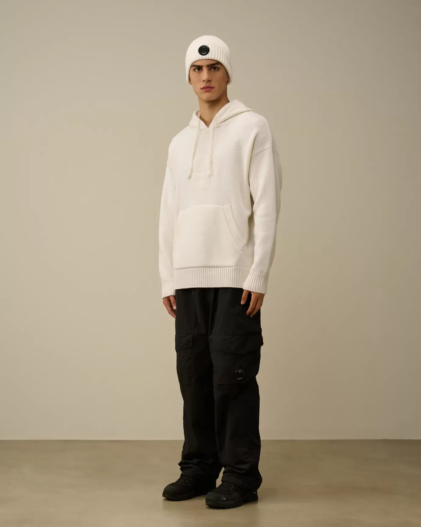 Jumpers<C.P. Company Lambswool GRS Boxy Hooded Knit Gauze White