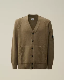 Jumpers<C.P. Company Lambswool GRS Buttoned Cardigan Walnut – Beige