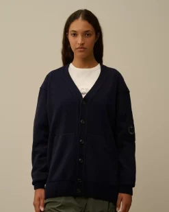 Jumpers<C.P. Company Lambswool GRS Buttoned Cardigan Total Eclipse – Blue