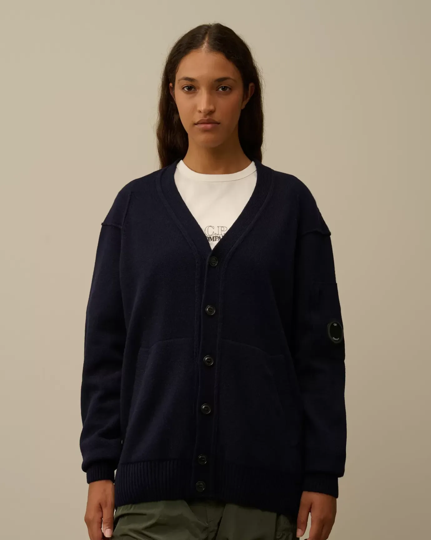 Jumpers<C.P. Company Lambswool GRS Buttoned Cardigan Total Eclipse – Blue