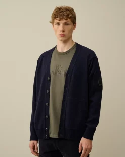 Jumpers<C.P. Company Lambswool GRS Buttoned Cardigan Total Eclipse – Blue