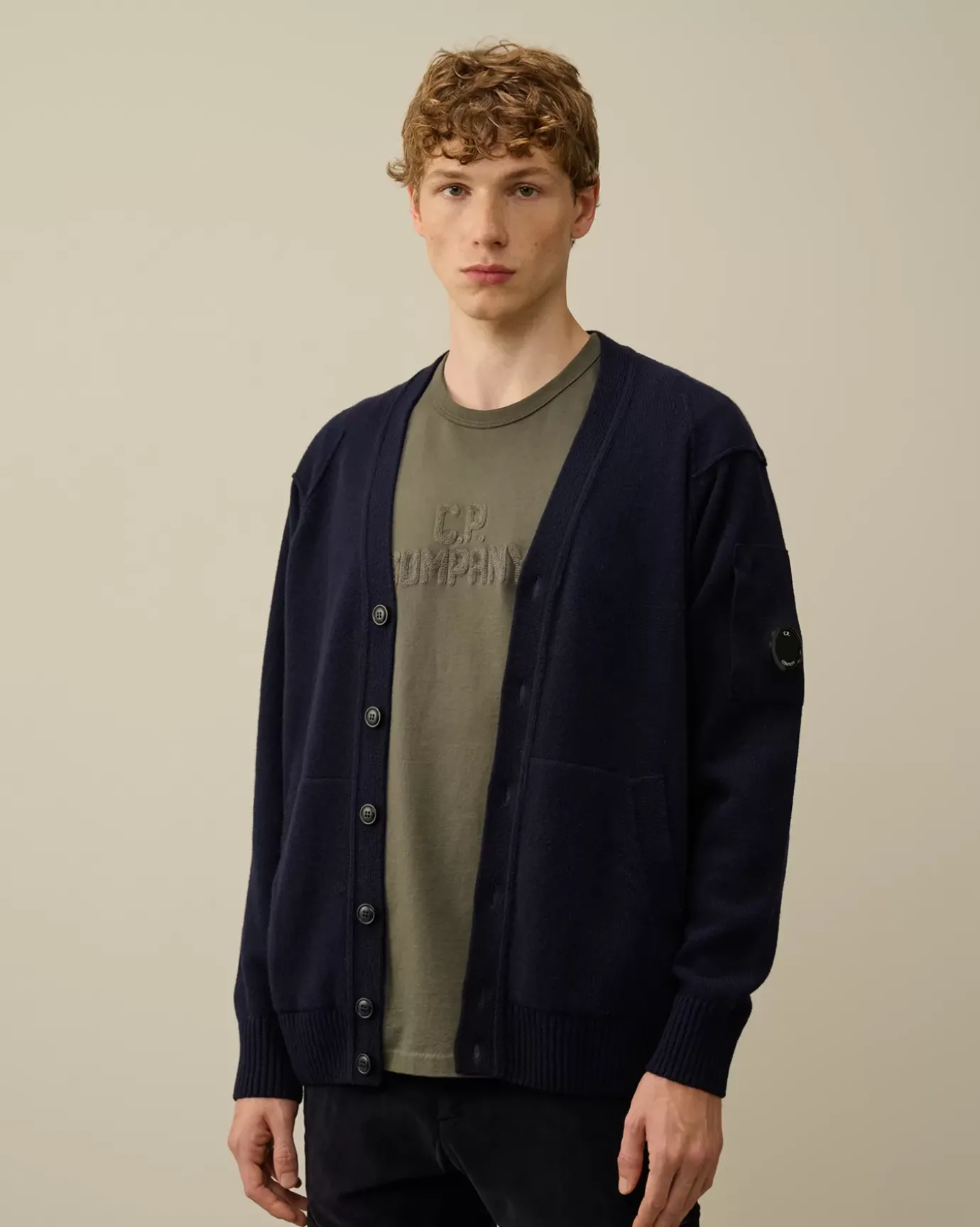 Jumpers<C.P. Company Lambswool GRS Buttoned Cardigan Total Eclipse – Blue