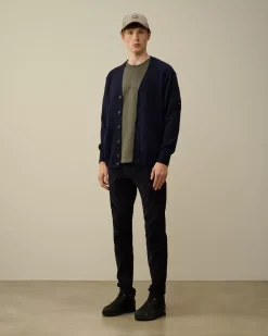 Jumpers<C.P. Company Lambswool GRS Buttoned Cardigan Total Eclipse – Blue