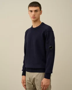 Jumpers<C.P. Company Lambswool GRS Crew Neck Knit Total Eclipse – Blue