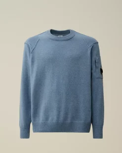 Jumpers<C.P. Company Lambswool GRS Crew Neck Knit Flint Stone – Blue