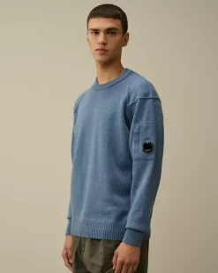 Jumpers<C.P. Company Lambswool GRS Crew Neck Knit Flint Stone – Blue