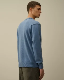 Jumpers<C.P. Company Lambswool GRS Crew Neck Knit Flint Stone – Blue