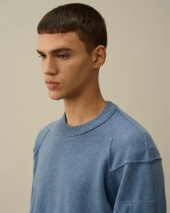 Jumpers<C.P. Company Lambswool GRS Crew Neck Knit Flint Stone – Blue