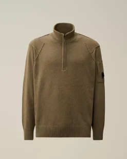 Jumpers<C.P. Company Lambswool GRS Half Zipped Knit Walnut – Beige