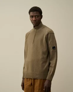 Jumpers<C.P. Company Lambswool GRS Half Zipped Knit Walnut – Beige