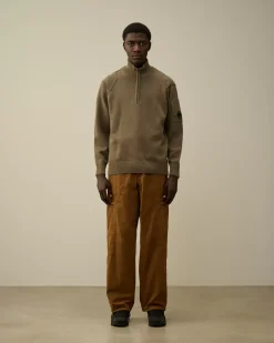 Jumpers<C.P. Company Lambswool GRS Half Zipped Knit Walnut – Beige