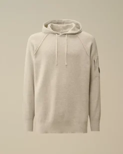 Jumpers<C.P. Company Lambswool GRS Hooded Waffle Knit Off White Melange