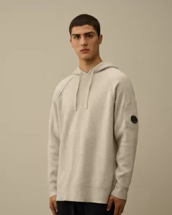 Jumpers<C.P. Company Lambswool GRS Hooded Waffle Knit Off White Melange