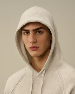 Jumpers<C.P. Company Lambswool GRS Hooded Waffle Knit Off White Melange