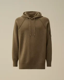 Jumpers<C.P. Company Lambswool GRS Hooded Waffle Knit Walnut – Beige