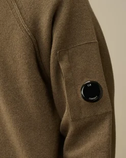 Jumpers<C.P. Company Lambswool GRS Hooded Waffle Knit Walnut – Beige