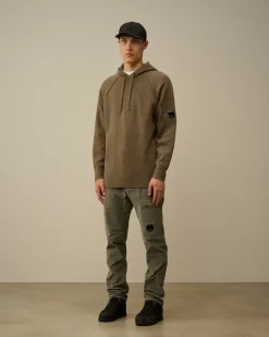 Jumpers<C.P. Company Lambswool GRS Hooded Waffle Knit Walnut – Beige