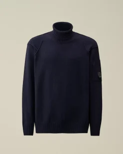Jumpers<C.P. Company Lambswool GRS Turtleneck Knit Total Eclipse – Blue