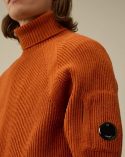 Jumpers<C.P. Company Lambswool GRS Turtleneck Full Knit Bombay Brown