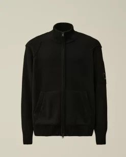 Jumpers<C.P. Company Lambswool GRS Zipped Cardigan Black